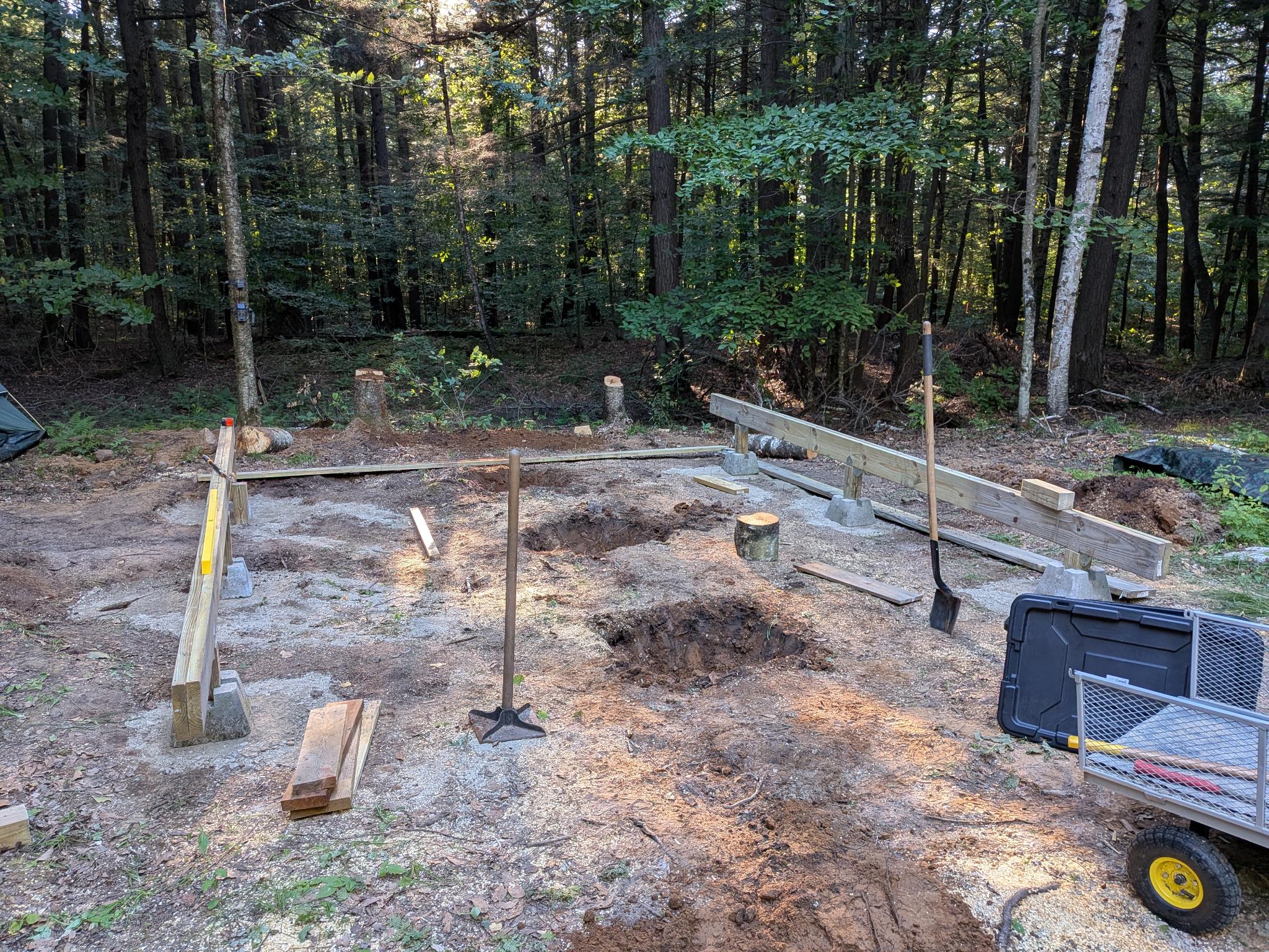 String lines and batter boards marking the deck footprint
