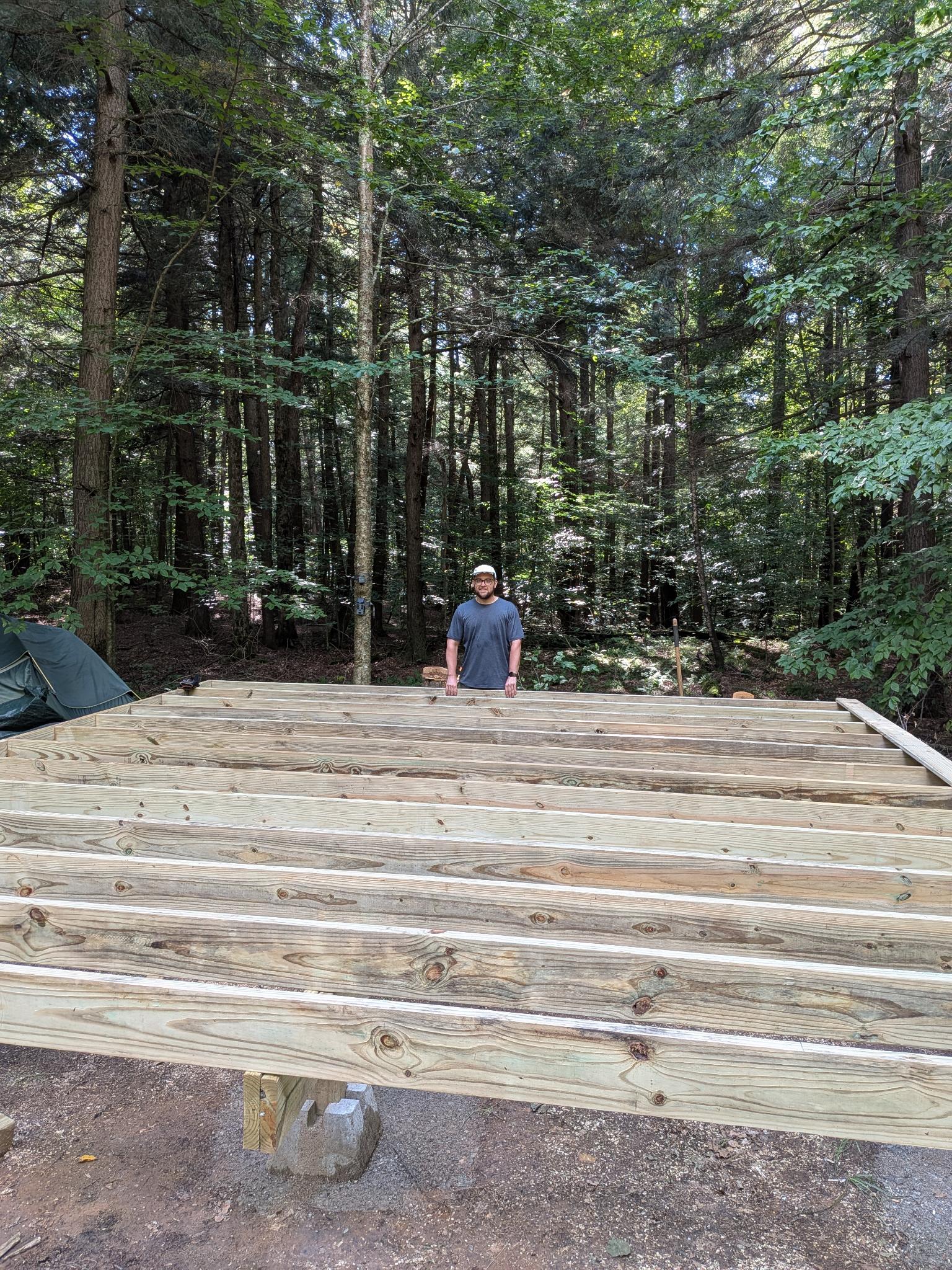 Standing behind the completed joist frame