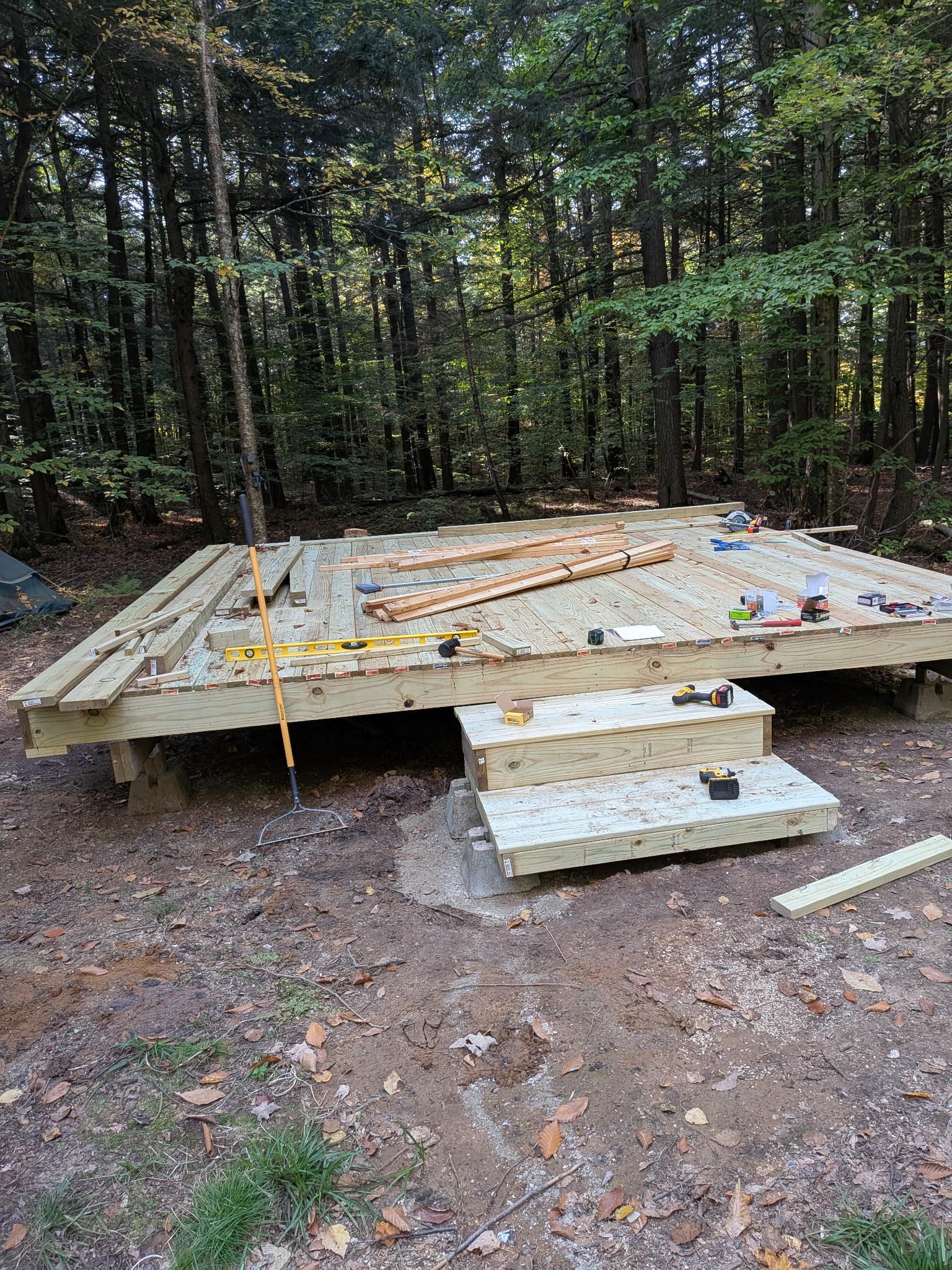 Decking boards going down with steps built