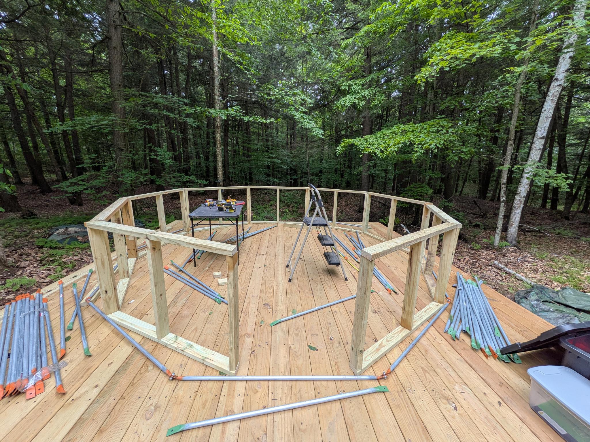 Struts sorted and laid out on the deck
